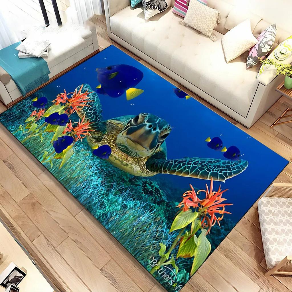 3D-ковёр с изображением подводного мира и морского дна для гостиной, грязеотталкивающий коврик для спальни, дивана, журнального столика, моющийся напольный коврик.