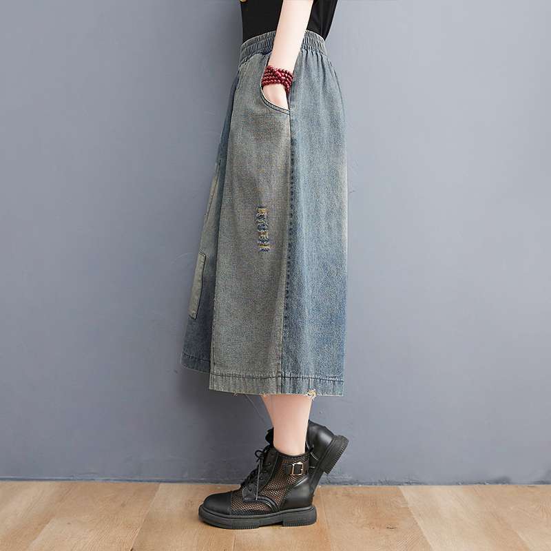 Джинсовые широкие брюки, женские укороченные брюки, летние ретро с рваными дырками