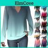 Long Womens Vneck Casual Sleeve Sweatshirt Gradient Printed Loose Pullover Top