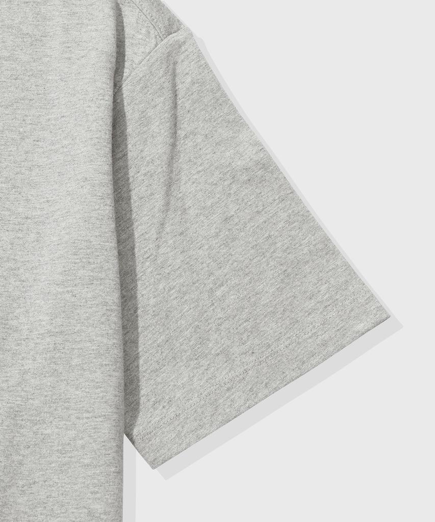 KIIMUIR [Укороченный] Полосатая многослойная футболка-henley с коротким рукавом_Меланжевый серый