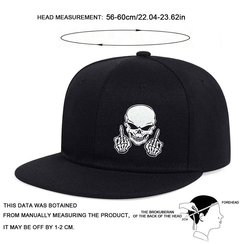 Topi Hip Hop Skull Unisex – Trendy Flat Brim Snapback Cap for Street Style Lelaki & Wanita