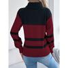 Women S Casual Striped Color Block High Neck Long Sleeve Sweater