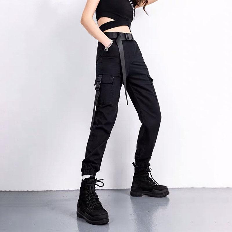 Брюки-карго женские повседневные бегуны черные брюки с высокой талией свободные женские брюки женские брюки