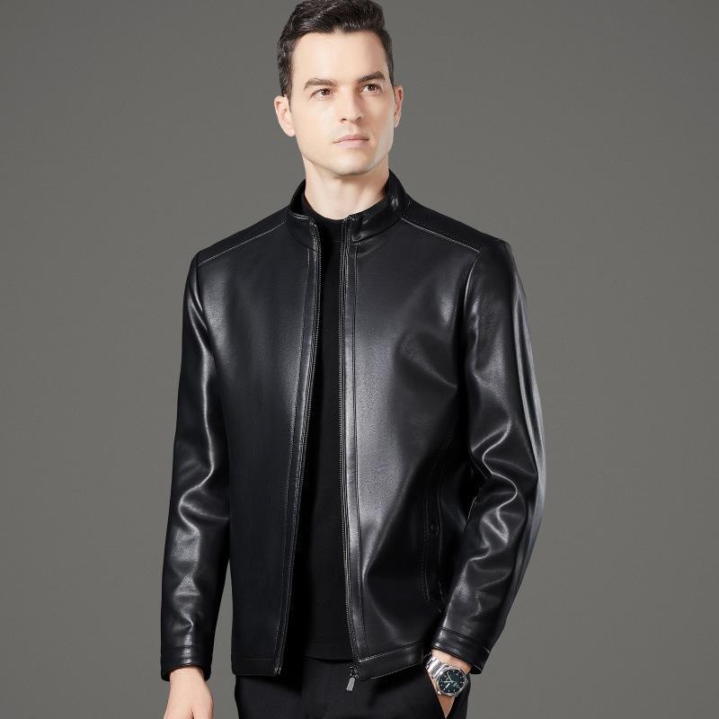 Кожаная куртка мужская осенне-зимняя пуховая куртка из овчины для пап среднего возраста, мужская повседневная кожаная куртка