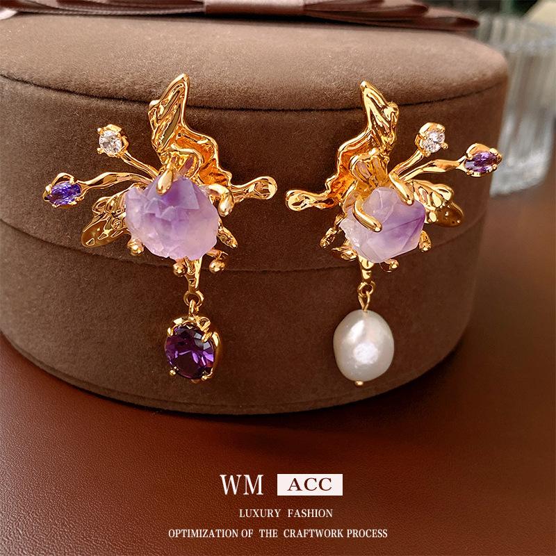 Винтажные серьги-кисточки 'Сердце и цветок из серебряной иглы'