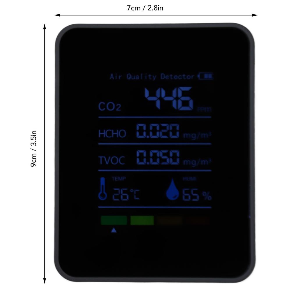 5 In 1 Meter Air Quality Monitor CO2 Detector Portable Battery Operated Carbon Dioxide HCHO TVOC Temp Humi