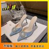 Fine Heel Rhinestone High Heels 2025 New Summer Pointed Head Light Mouth Champagne Bag Head Shoes Femininity Elegant Cool Slippers