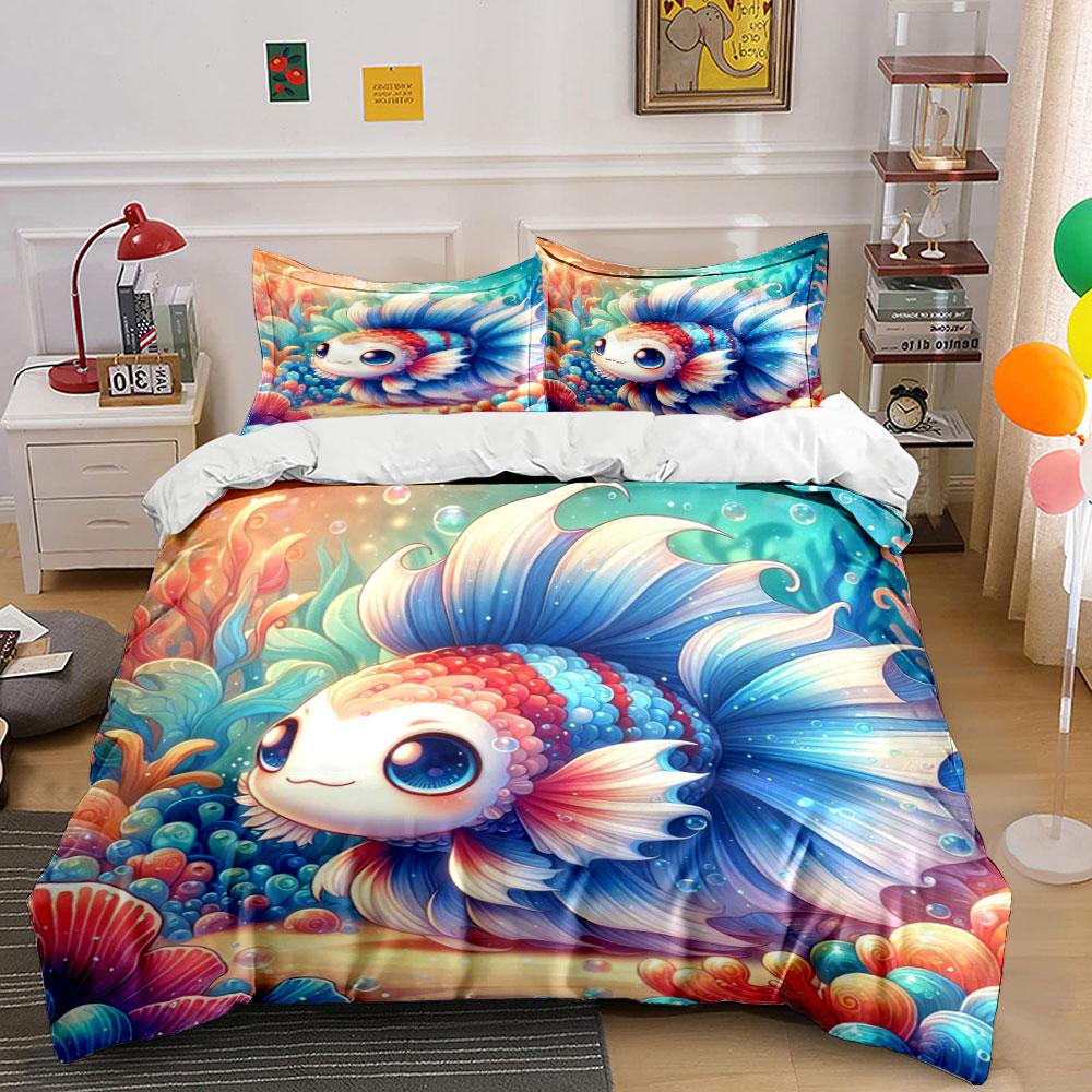 Colorful betta fish design. Bedding sets Duvet cover sets Duvet covers Pillowcases(1*Duvet Cover 2*Pillowcases without duvet insert)