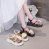 Small fresh and sweet pearl flower sandals women's 2024 summer new thick-soled versatile one-word open-toed student beach shoes