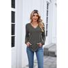 Loose V-Neck Solid Color Casual Long Sleeve T-Shirt Top for Women Ready to Ship Fall Winter