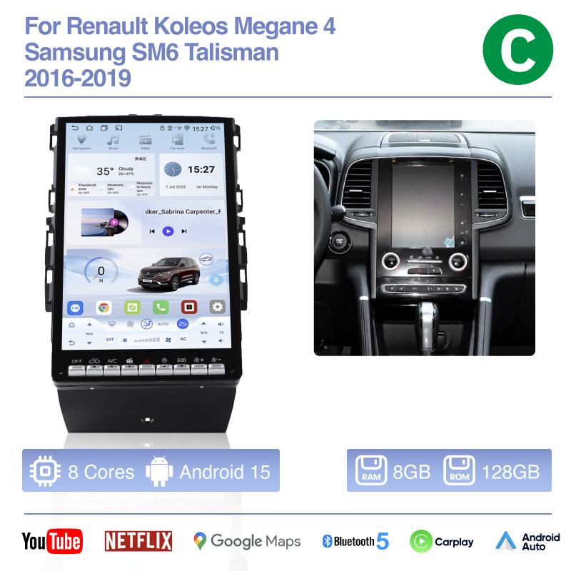 14.5Inch Android 15 For Renault Koleos Megane 4 Samsung SM6 Talisman 2016-2019 Car Multimedia Navigation Auto Radio Carplay 360