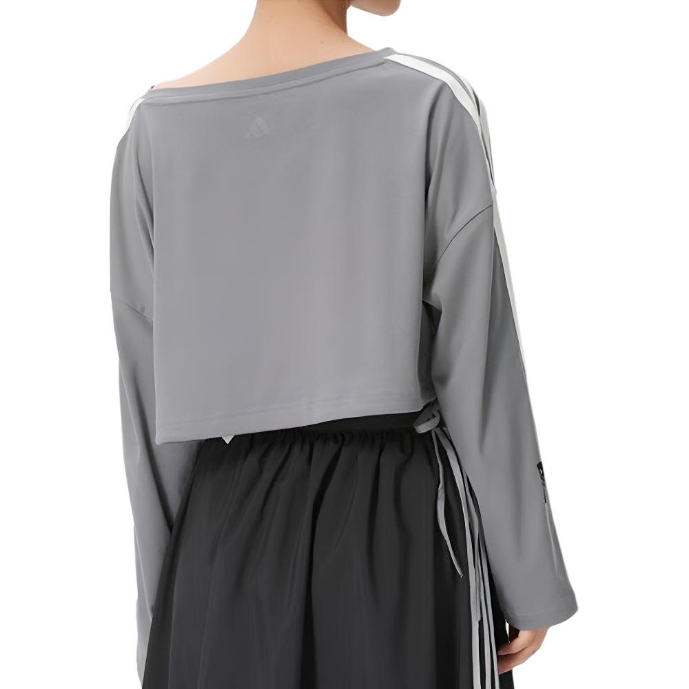 Adidas Танцевальная серия Three Stripes Повседневная футболка с длинным рукавом и спущенной линией плеча из чистого хлопка для женщин tops KX8924