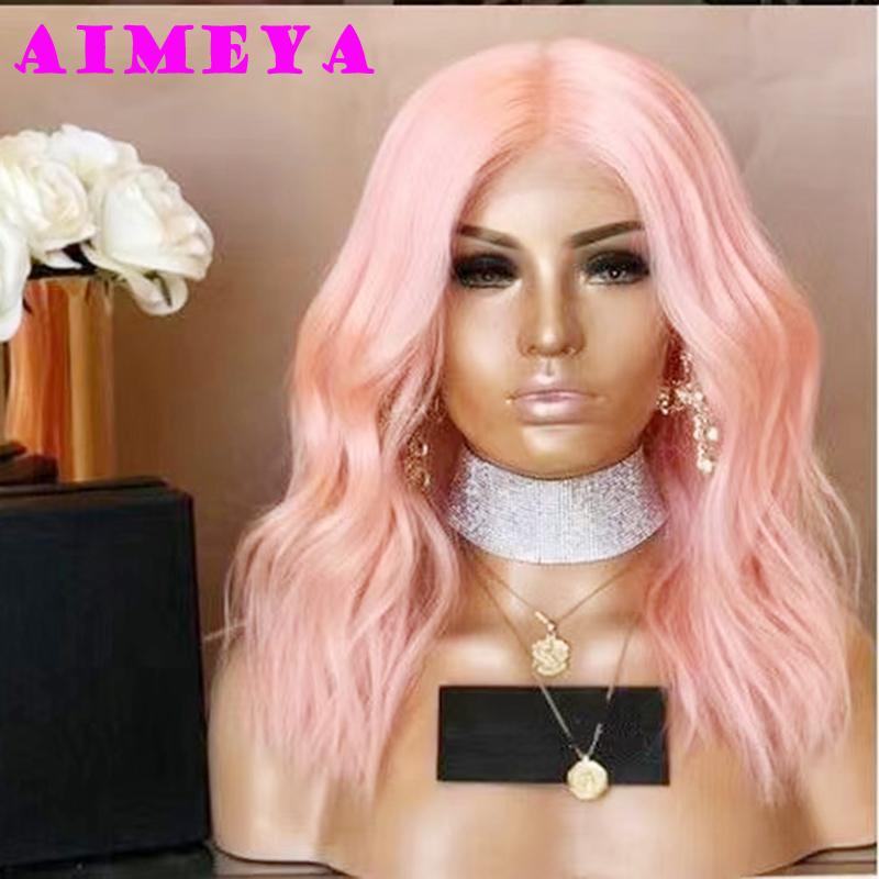AIMEYA Короткий серовато-блонд боб парик термостойкое волокно волнистый синтетический парик с кружевной передней частью боковой пробор короткие парики парик для косплея