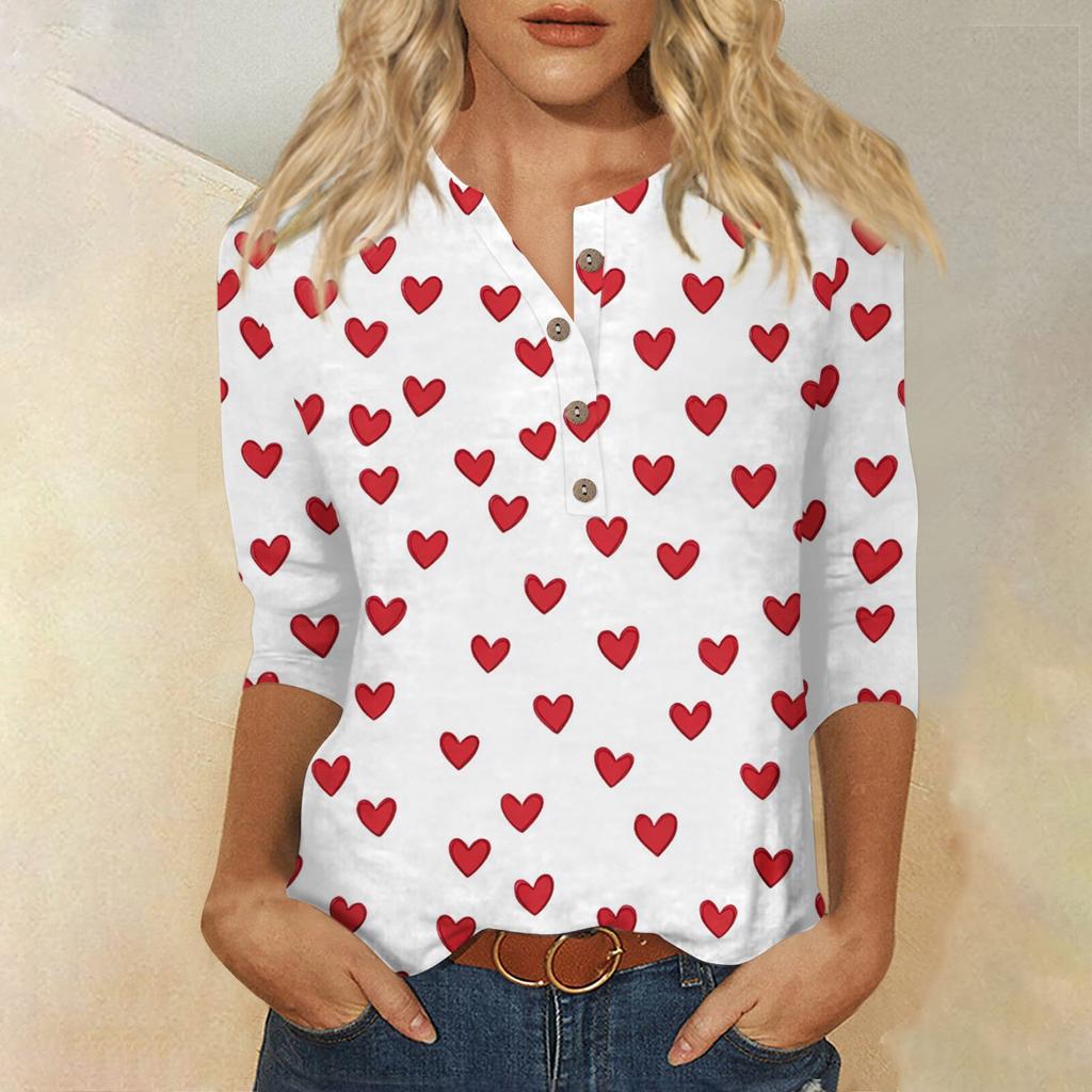 Женская мода повседневная блузка с пуговицами и рукавом 3/4 с принтом ко Дню святого Валентина