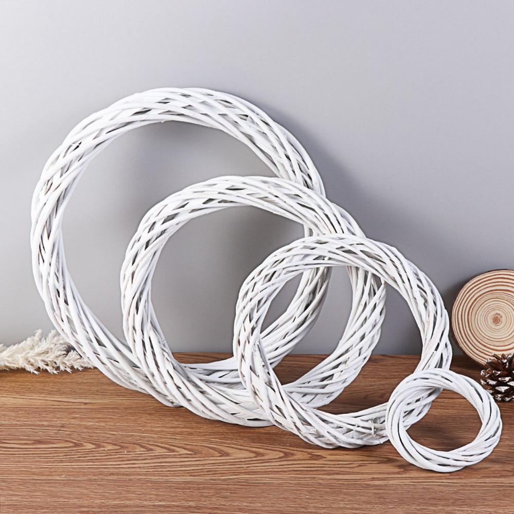 Xmas Ornament Blank Natural Hanging Christmas Decoration Rattan Ring Wicker Wreath White Garland
