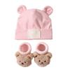 Дышащая детская шапка и носки с ушками Эластичная смесовая ткань Хлопок и Полиэстер Нежное воздейжение на чувствительную кожу Надежная посадка для младенцев