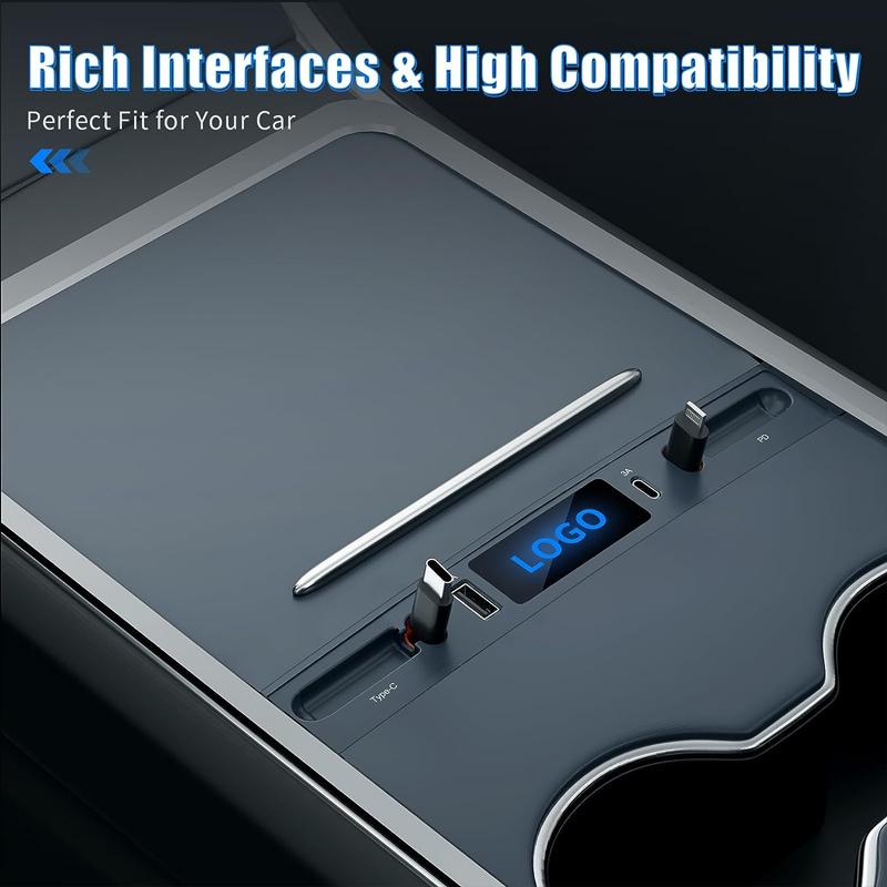 For Tesla Model 3 Y Docking Station 27W PD Type C Hub Quick Charger USB LED Shunt Hub Extension Center Console Smart Sensor 2024