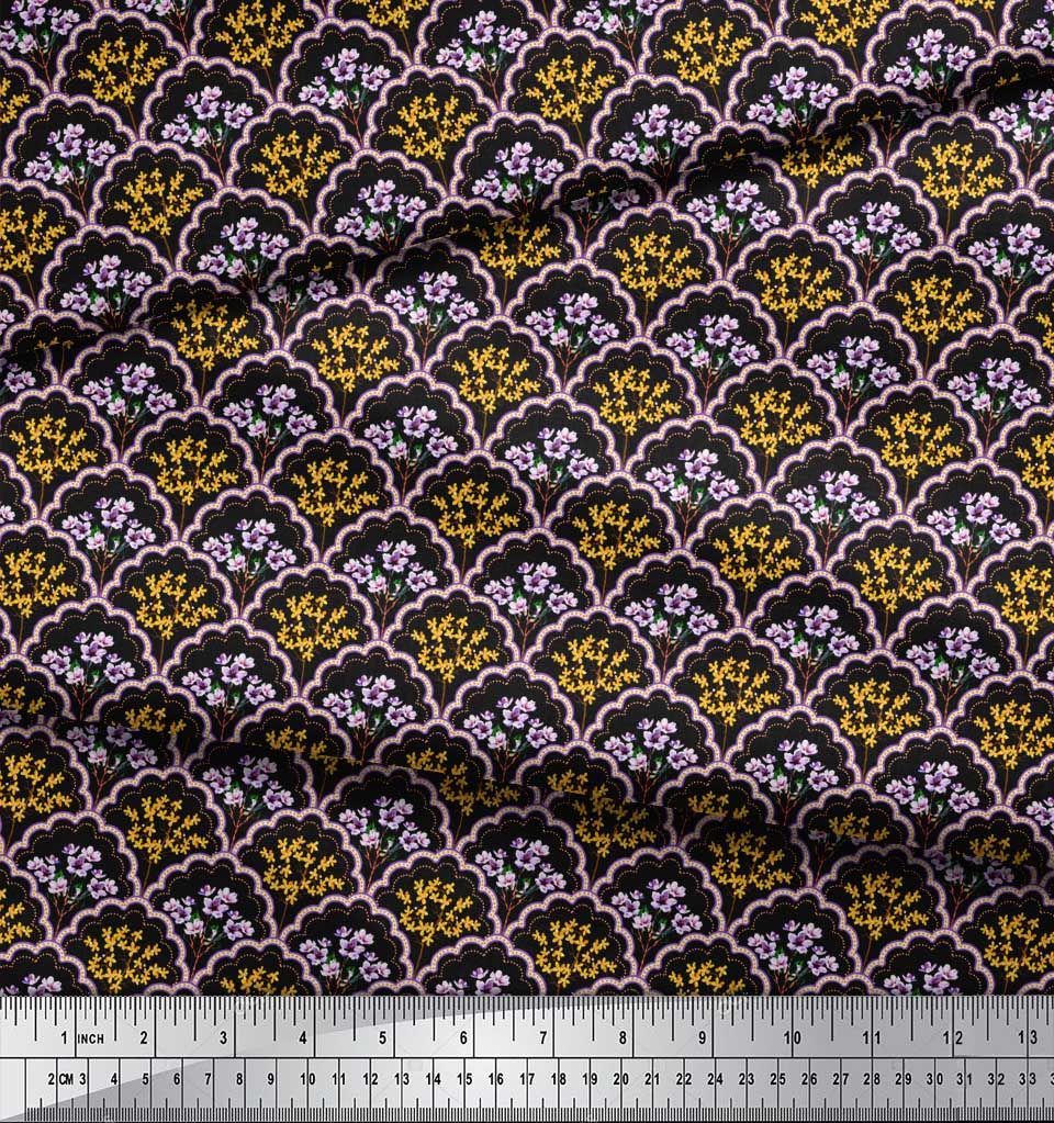 Soimoi Черная полиэфирная креповая ткань с принтом вишневого цвета и дамасской ткани по метрам 42 дюйма