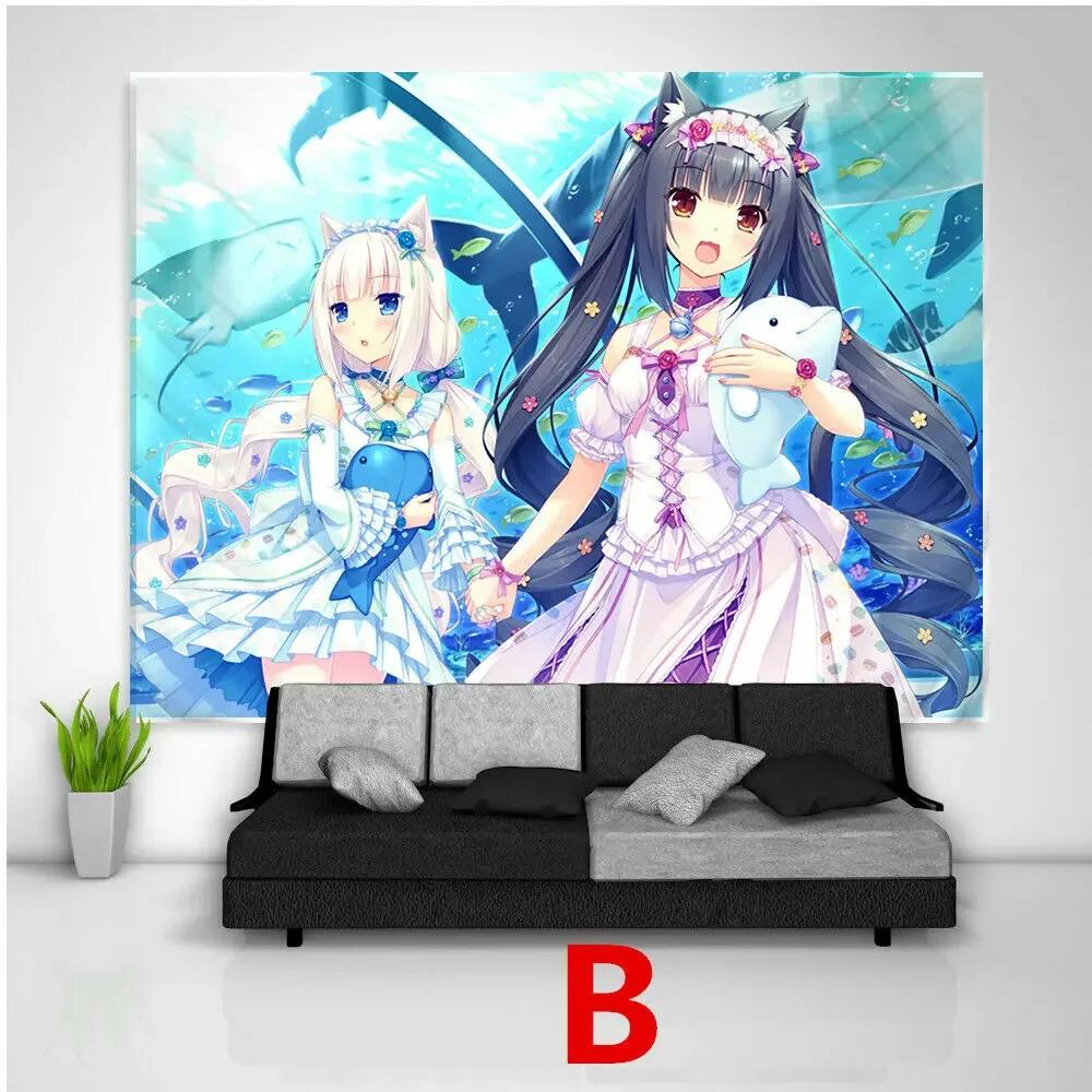 Тканевое панно Nekopara Аниме Настенный Кавайный Декор Комнаты Художественный Отпечаток Постер Милая Девушка Манга Эстетика Ткань для Фона Спальни