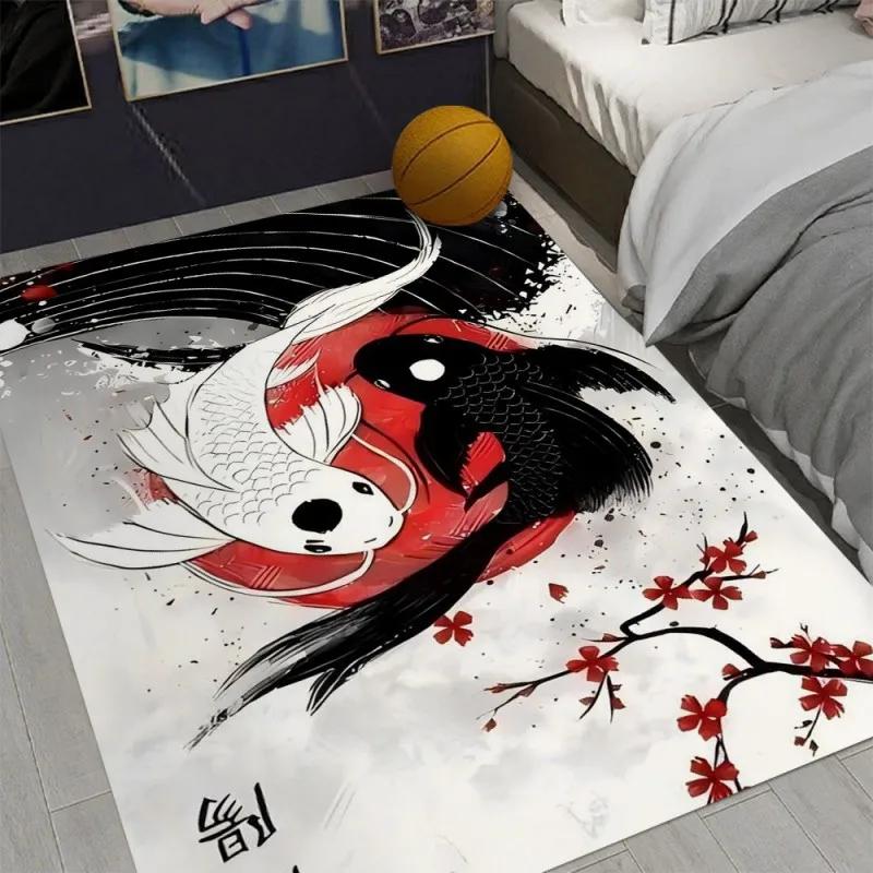 Ковер с принтом карпов кои, нескользящий коврик для пола для дома, гостиной, спальни, ковер, можно стирать в машине, декор