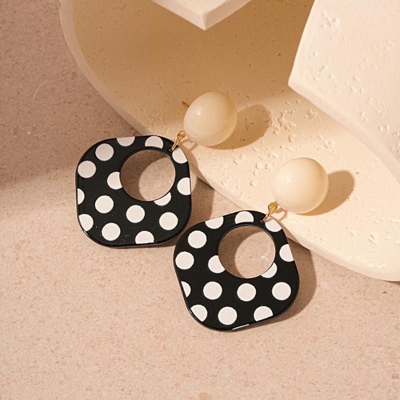 Square Acrylic Scarf For Women With Retro Black And White Polka Dot Geometric Fashion Details