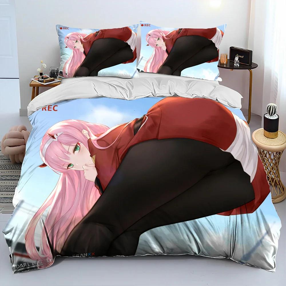 Комплект постельного белья Zero Two DARLING In The FRANXX Cartoon, пододеяльник, наволочка, комплект постельного белья размера Queen