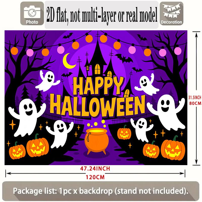 Party Backdrop Halloween Castle Purple Flat Banners Spooky Ghosts Pumpkins Celebrations Event Backdrop Decoration Front Door Decor