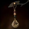 1pc Hand-braided Rope Pure Brass Metal Auspicious Goldfish Retro Pendant Car Keychain Hollow Design Pendant Creative Gift For Men