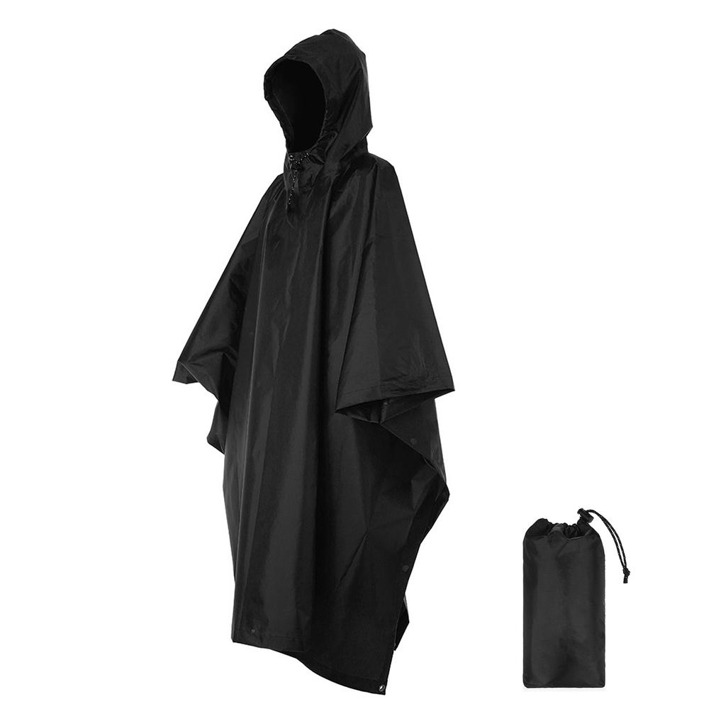 3-in-1 Waterproof Rain Poncho Lightweight Hooded Rain Coat Picnic Mat Blanket Sun Shelter for