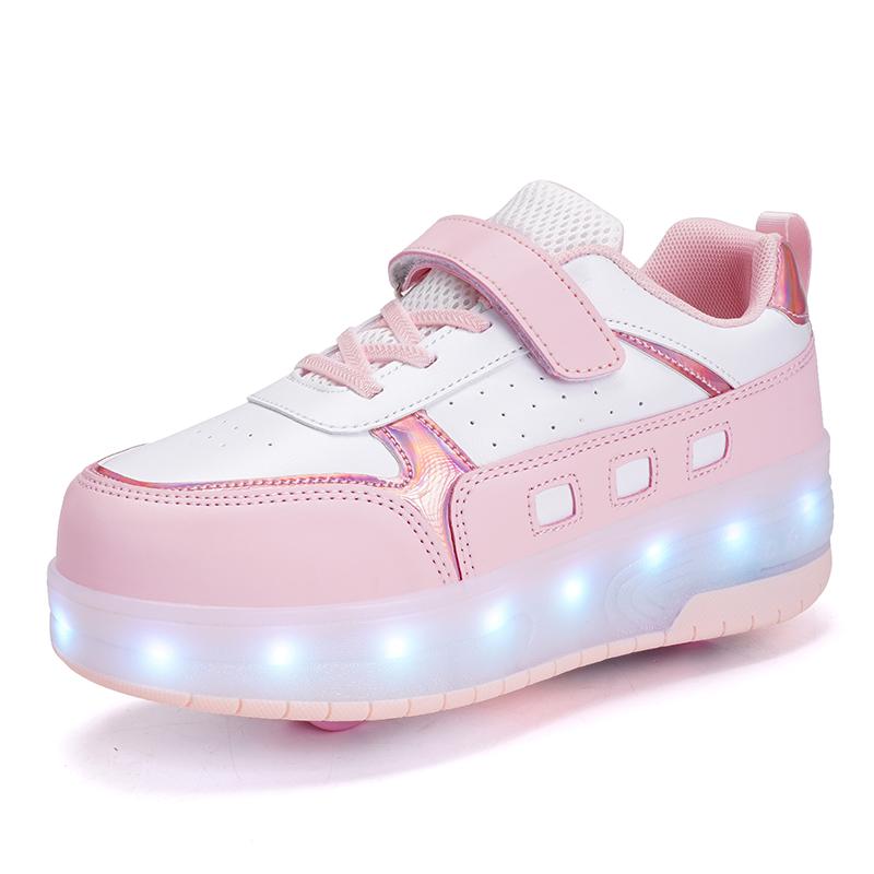 TUINANLE 2 Wheel Roller Shoes Boys and Girls Walking Shoes Can Walk, Slide and Shrink Flashing Lights for Primary School Students