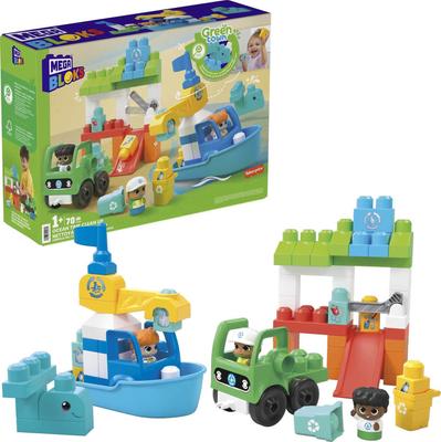 MEGA BLOKS Зеленый городок, очищающий море с помощью лодок и грузовиков, набор кубиков, развивающие и обучающие игрушки для детей от 1 года и старше, зеленый HPB49