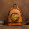 Vintage Totem Embossing Genuine Leather Backpack Versatile Natural Cowhide Large Capacity Women Travel Bags