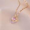 Pink Heart Shaped Zircon Pendant Necklace for Women 2023 New Fashion Gold Color Stainless Steel Chain Jewelry Wedding Party Accessories