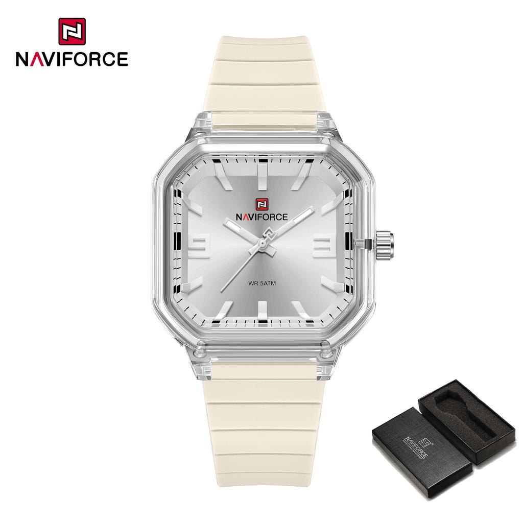 Naviforce Оригинальные женские квадратные часы Кварцевые Светящиеся стрелки Простой легкий силиконовый ремешок Водонепроницаемые Женские Повседневные Модные часы NF6108