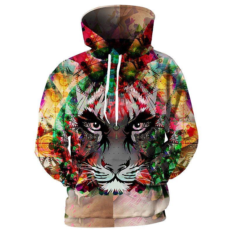 Colorful Animal Graffiti 3D Digital Printing Men's Personalized Trendy Hooded Sweatshirt