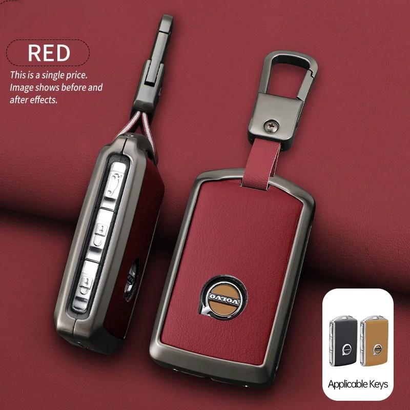 AABBJ1 1Pc Premium Zinc Alloy+Leather Key Fob Case for Volvo XC40 XC60 XC90 S60 S90 V50 V70 V90 V60 V40 S80 EX30 Anti-Dust Auto Parts