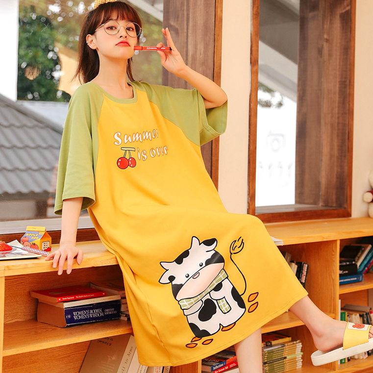 Женские ночные рубашки больших размеров 3XL 4XL с коротким рукавом, женские летние милые мультяшные принты, цветные блоки, ночные рубашки для девочек, ночная рубашка, домашняя одежда
