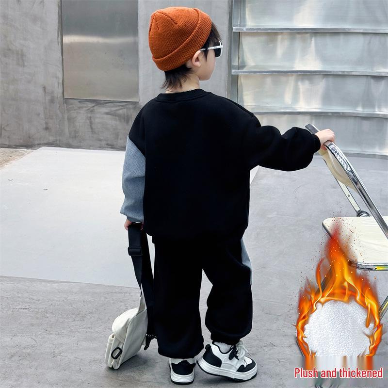 Весна Осень 2025 Комплект из флисового денима в корейском стиле для мальчиков