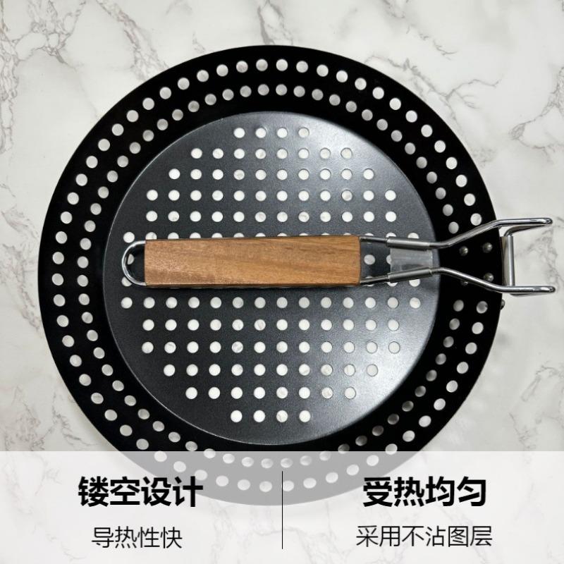 Outdoor Black Folding Circular Barbecue Plate Camping Multi Functional Roast Steak and Barbecue Plate BBQ Folding Non Stick
