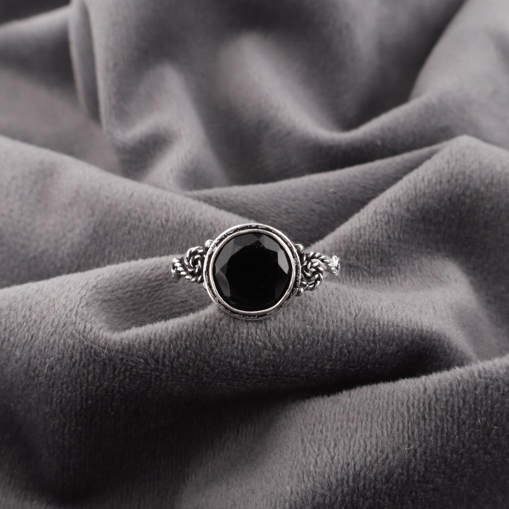 Dainty Black Onyx 925 Solid Sterling Silver Ring , Handmade Balancing Gemstone Jewelry Ring For Memorial Day