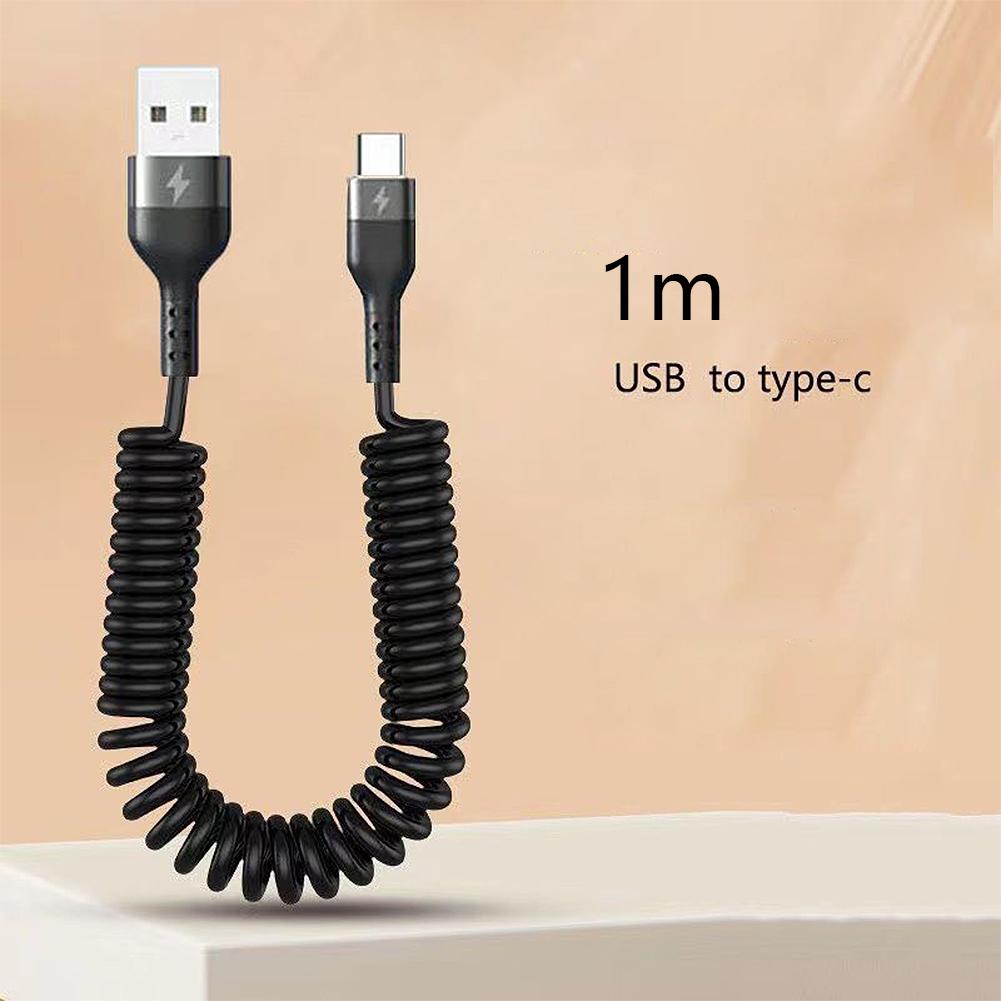 Spring Telescopic 100W 5A Fast Charging Type C Data Cable USB Micro Car Phone Charger for iPhone13 14 Pro Sumsung Xiaomi POCO