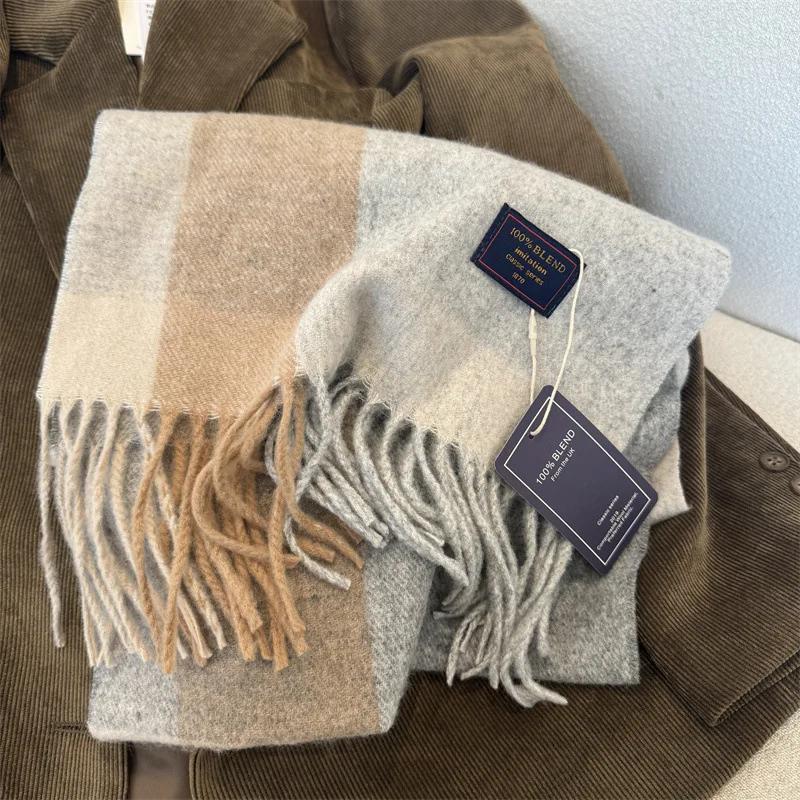 Winter Women Scarf Luxury British Pashmina Classic Plaid Soft Female Male Imitation Cashmere Thermal Muffler Men Shawl