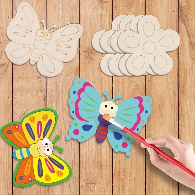 8pcs Various Sizes Shapes Wooden Cutouts - Butterflies & Flowers Ornaments To Paint, 9 Styles DIY Blank for Home Crafts Hanging Decorations