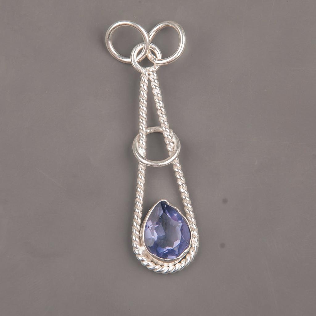 Iolite Gemstone 925 Sterling Silver Jewelry Handmade Pendant 1.78" Birthday Gift PP-21-8