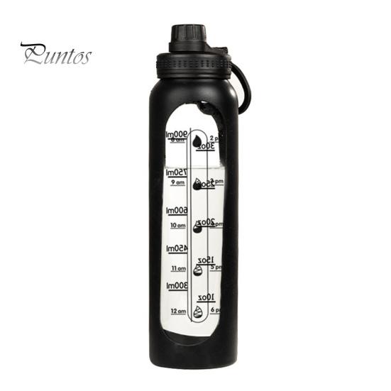 Стеклянная бутылка для воды с силиконовым чехлом и маркером времени 1000 мл, герметичная боросиликатная чашка для воды для спорта, фитнеса, офиса, горячих и холодных напитков без BPA, подарок