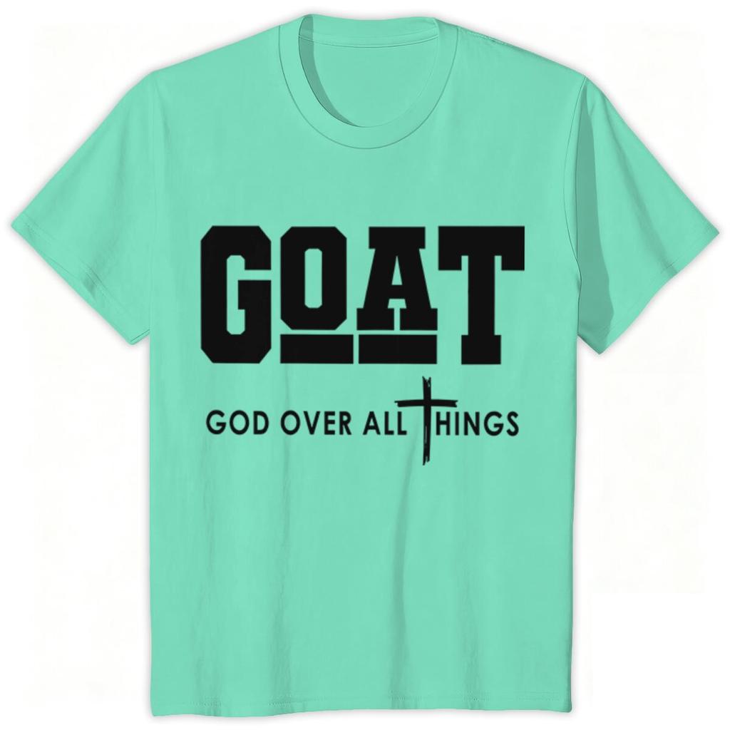 GOAT God Over All Things Tshirts Christian Cross Graphic T Shirts Short Sleeve Tee Unisexs Clothes Religious Faith Print Clothing