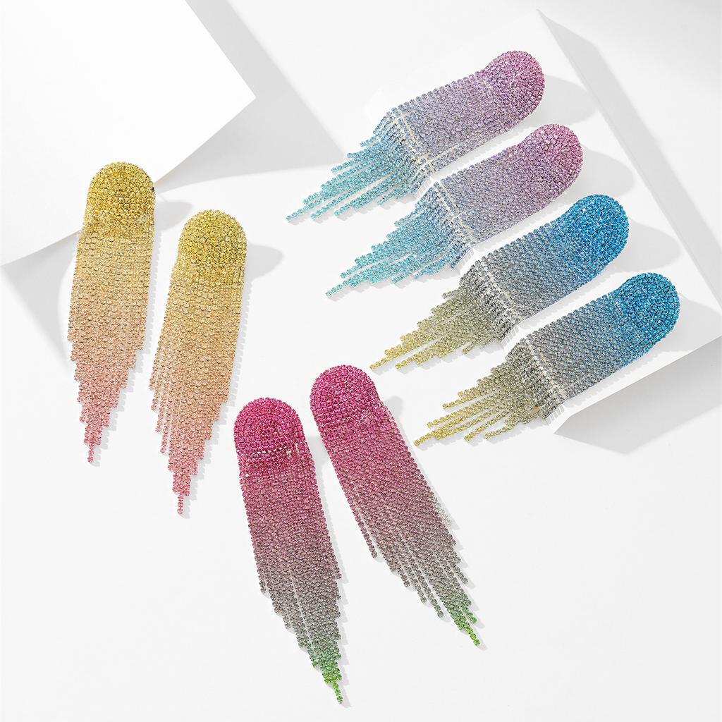 Европа и Соединенные Штаты Темперамент Градиент Цвет Tide Flash Drill Длинные серьги с кисточками Женские серьги высокого уровня Sense Of Серьги для невесты