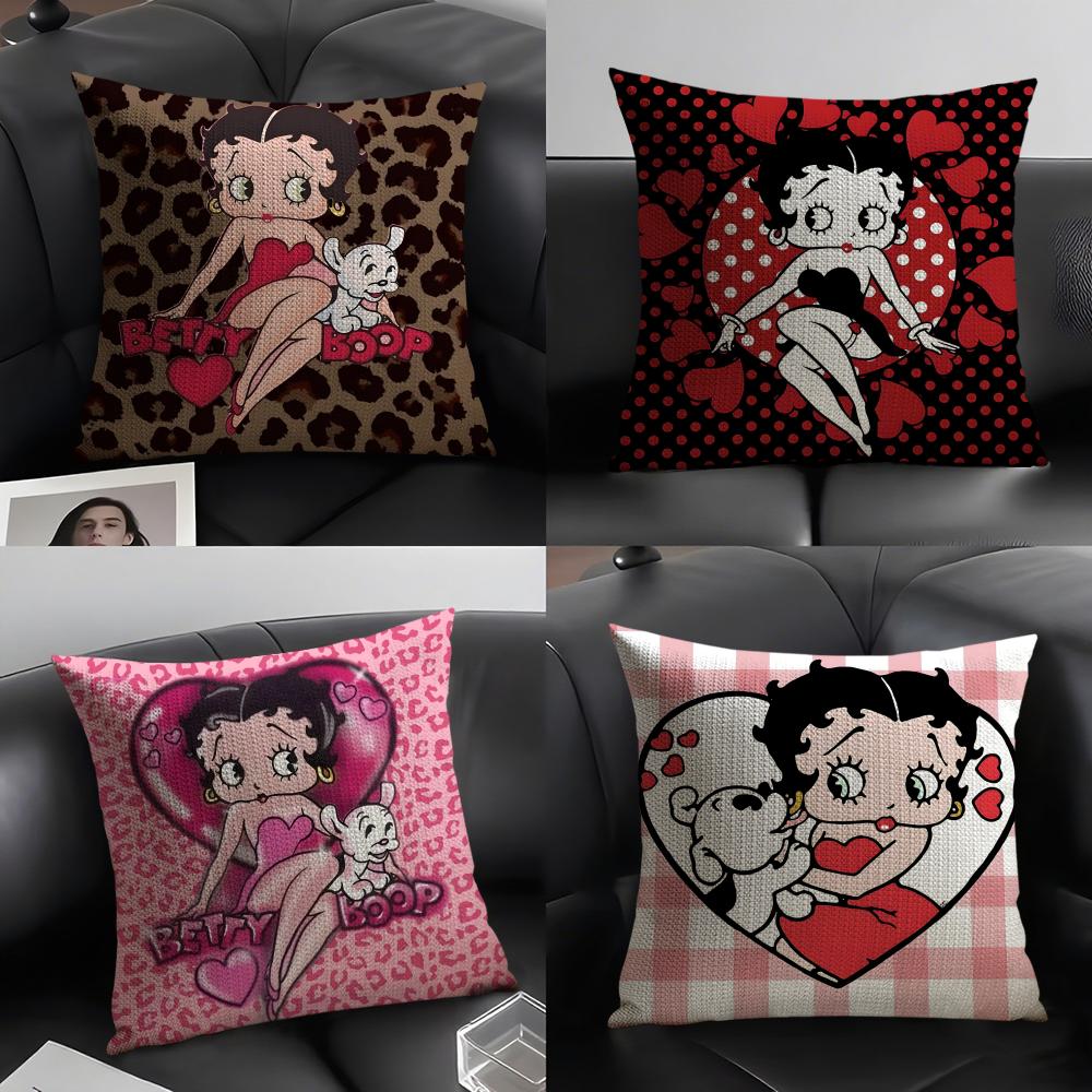 BBetty BoopP Fashion Cushion Cover Natural Linen Organic Fabric DoubleSided Printing Sofa Home Decor Gift Pillow Case