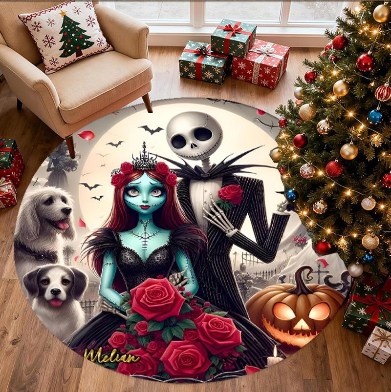 The Nightmare Before Christmas Pattern Round Rug, Indoor/Outdoor Mat, for Picnic, Gameroom, Bedroom, Office, Living Room, Home Decor Carpet, Birthday