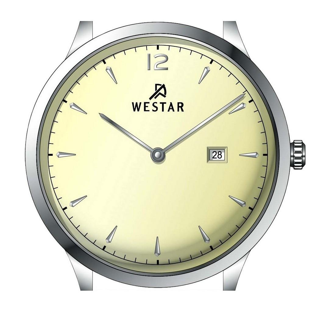 Westar Профиль Кожаный ремешок Кварцевые мужские часы с легким циферблатом цвета шампанского 50217STN182